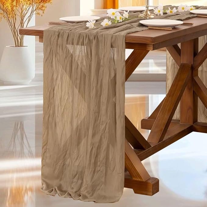 Cheesecloth Table Runner | Boho Fabric Cheese Cloth Table Runner Rustic Sheer Table Runners for Wedding, Bridal Shower, Birthday Party Décor(Nude,Pack of 3)