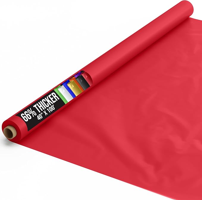Party Solids 66% Thicker Premium Red Plastic Table Cover Roll 40" X 100' Table Cloth Plastic Cover Roll Quality Thick Banquet Rolls Disposable Tablecloth Rolls Strong American Based Company
