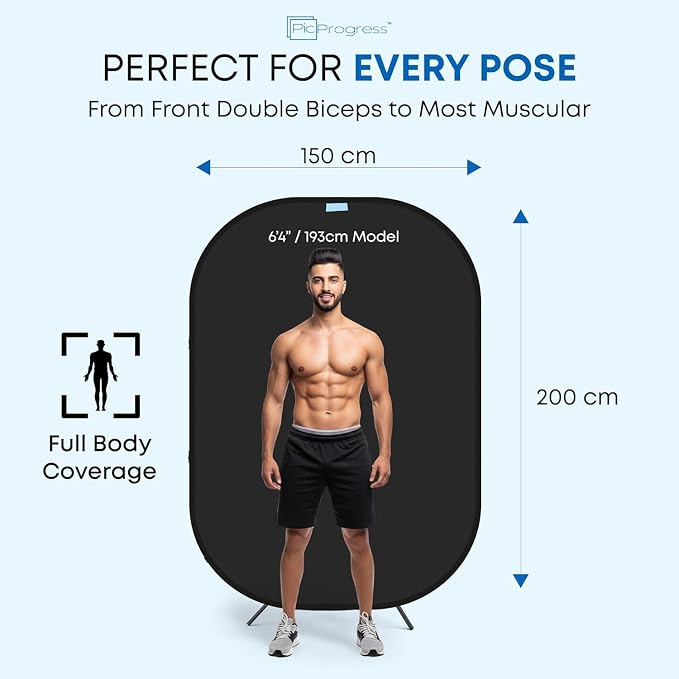 Black Fitness Photography Backdrop for Bodybuilding Posing, Collapsible Background for Muscle Progress Photos, Gym Content & Coaching Check-Ins (Backdrop Only)
