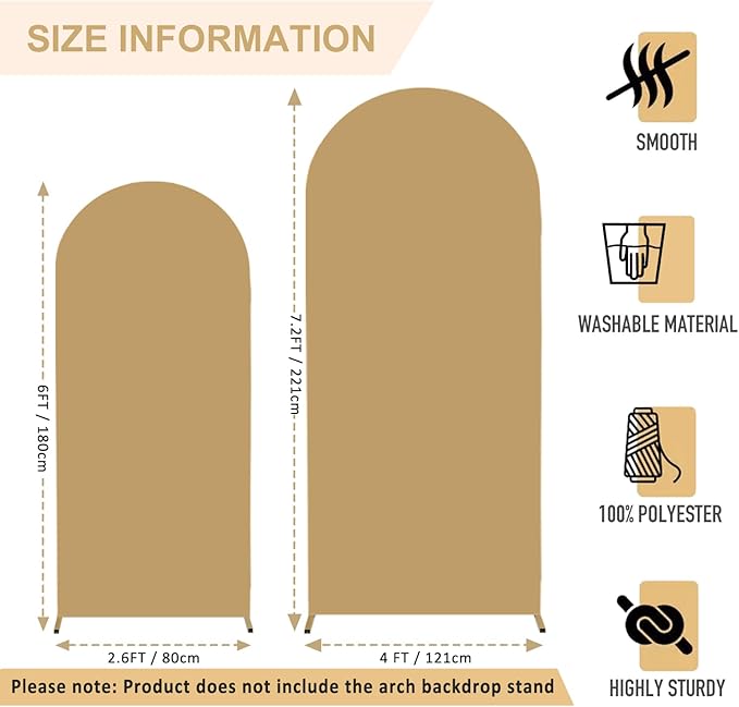 FANPROMS Khaki Arch Cover Set of 2 Arch Backdrop Stand Cover 6FT 7.2FT Spandex Fitted Arch Backdrop Cover Brown Wedding Arch Covers Stretchy Backdrop Arch Cover Backdrop Fabric for Wedding Party Decor