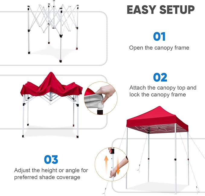 COOS BAY 5x5 Pop Up Canopy Tent, Portable Lightweight Sun Shelter with Carry Bag, Easy Setup Outdoor Canopy for Beach, Camping, Sports & Backyard Shade, Red
