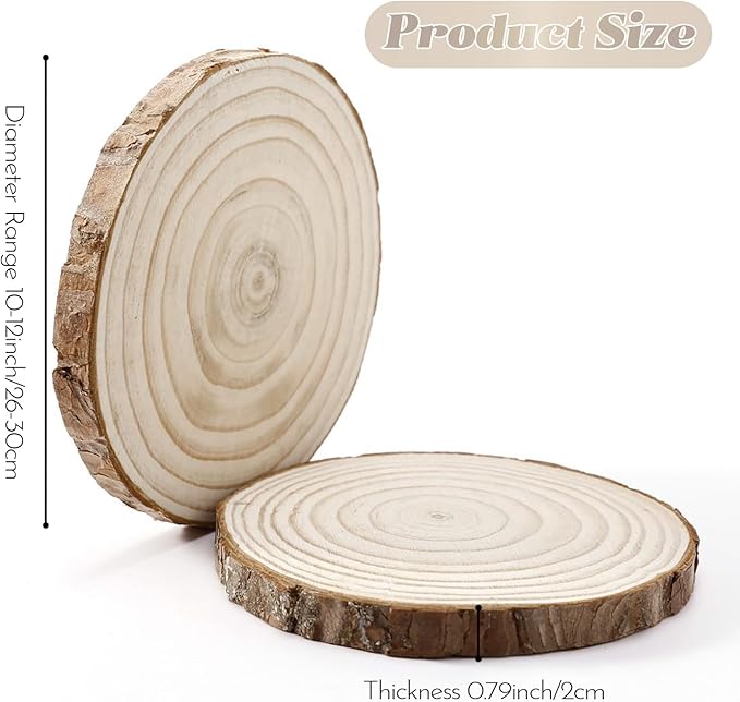 2 Pcs Wood Cake Stands Rustic,10-12 inch Round Log Slices for Centerpieces & DIY Craft, Natural Wooden Display Discs for Cupcakes, Pastries, Cheese, Desserts | Wedding, Birthday, Party Table Decor