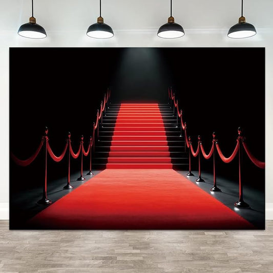 10x5ft Red Carpet Backdrop VIP Photography Background Spotlight Stairway Red Carpet Entrance Backdrop for Award Ceremony Movie Premiere Party Photo Booth Studio Props Prom Decor