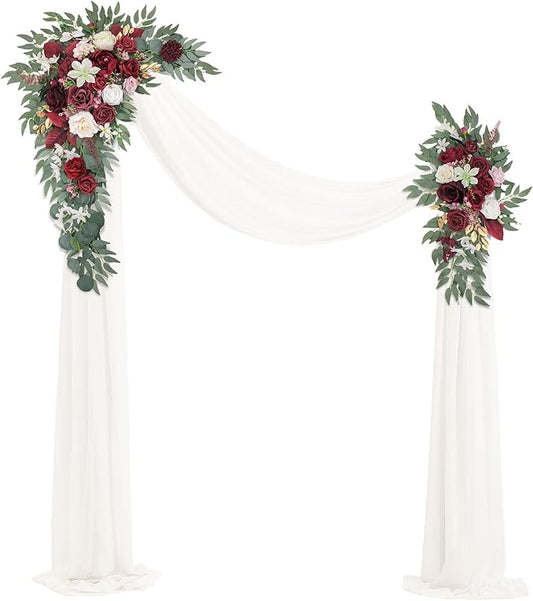 Wedding Arch Flowers with Drapes (Set of 3) Wedding Decor and Wedding Arch Draping Artificial Flower Arrangements Wedding Decorations for Reception Wedding (Red White)