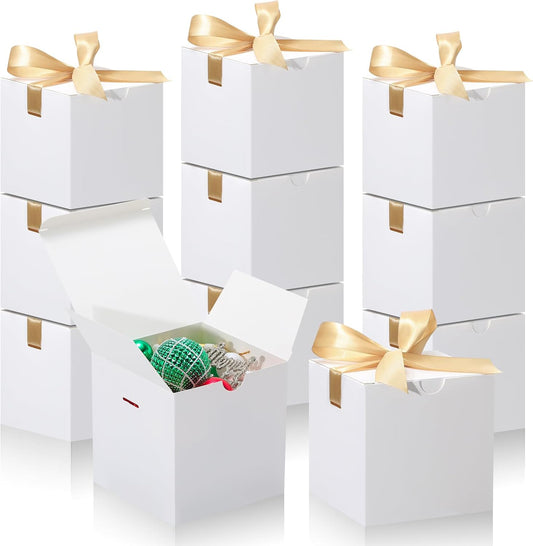 DOYIDE Small Gift Boxes, 20 Pack 5x5x5 Inch White Elegant Paper Boxes with Ribbons, Crafting, Christmas Gift Box Wedding Party Favor, Cupcake, Candy, Bridesmaids Proposal Box