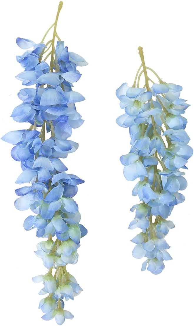 1pc/2pcs Encrypted Flower Vine Wisteria Artificial Flowers Garland,White Wisteria Hanging Flowers Flower Garland Decorations for Home Garden Outdoor Ceremony Wedding Arch Decoration (Blue, 1pc)