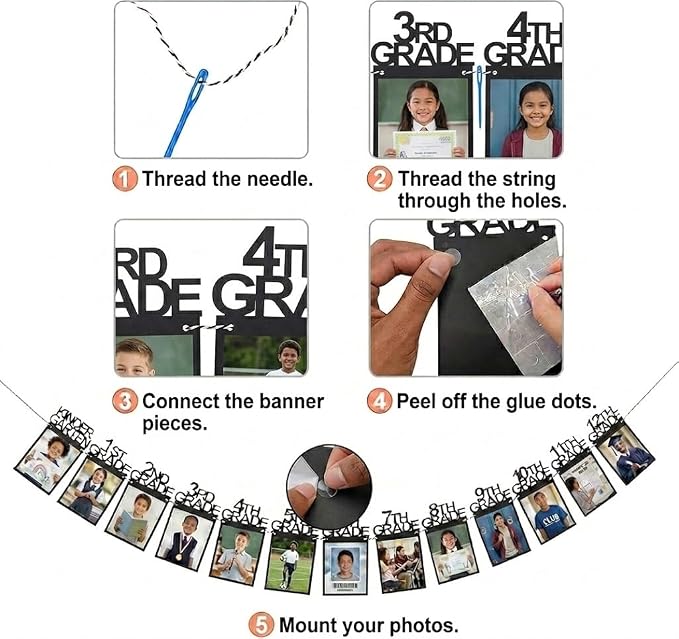 Over The Table Rod Stand with K-12 Graduation Photo Banner, Adjustable Heavy Duty Metal Table Balloon Arch Stand with Clamps Kindergarten to 12th Grade 4x6 Picture Display for High School Graduation