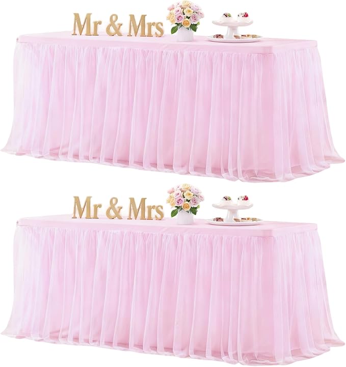 Baby Pink Table Cloth Spandex Table Covers 6ft Fitted Tulle Tablecloth Rectangular Desk Skirt Stretch Light Pink Table Cloths Covers Party Banquet Birthday Baby Shower Wedding Table Cloth, 2 Pack