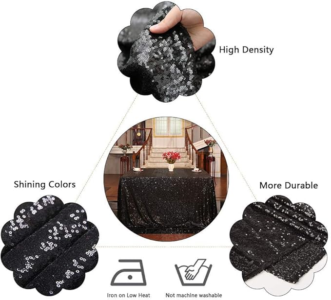 Juya Delight 90" x 132" Black Sequin Rectangle Tablecloth for Wedding Birthday Party Festival Ceremony Cake Dessert Table