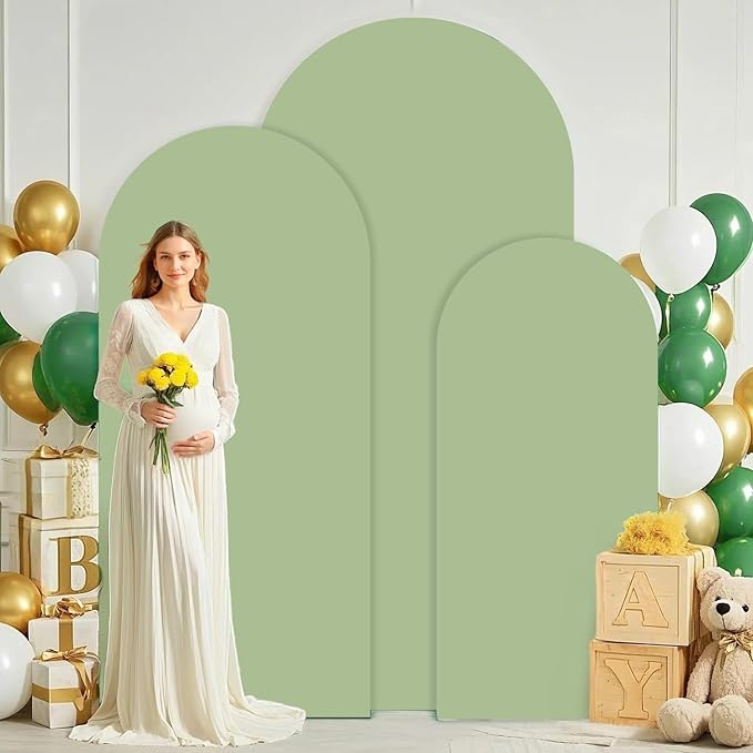 Sage Green Arch Cover Wedding Arch Cover 6FT 6.6FT 7.2FT Arch Backdrop Cover Set of 3 Spandex Arch Covers Round Top Chiara Backdrop Stands Cover for Wedding Birthday Party Baby Shower Decor