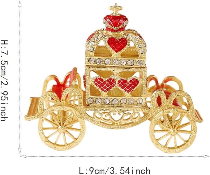Retro Hollow out Carriage Trinket Box Small Jewelry Boxes Hand-Painted Christmas Gift for Women(Red)