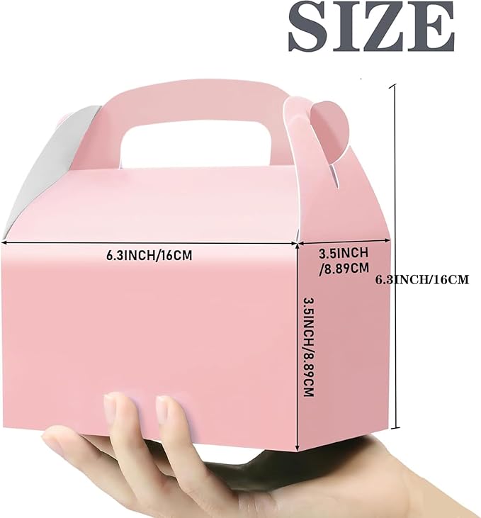 30-Pack Pink Party Favor Treat Boxes, Goodie Boxes, Gable Paper Gift Boxes with Handles. Perfect for Princess Pink Party and Baby Shower Decoration Supplies.