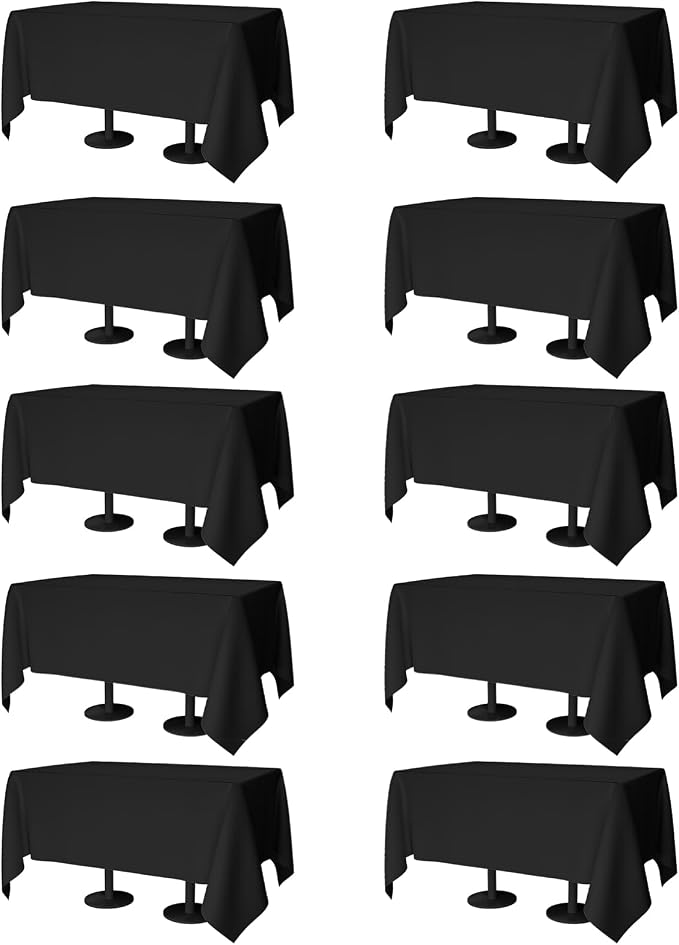 70x120 Table Cloth - 10 Pack Rectangular Black Washable Stain and Wrinkle Resistant Polyester Table Cover for Dining Tables, Various Parties and Camping (Black)