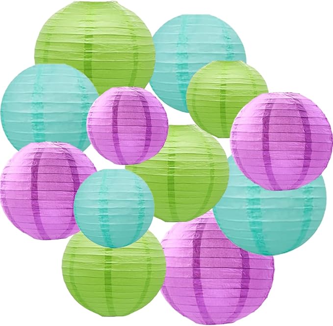 CC wonderland zone 12pcs Fruit Green Purple and Pastel Blue Paper Lanterns,Hanging Paper Lanterns for Baby Shower Birthday Party Decorations