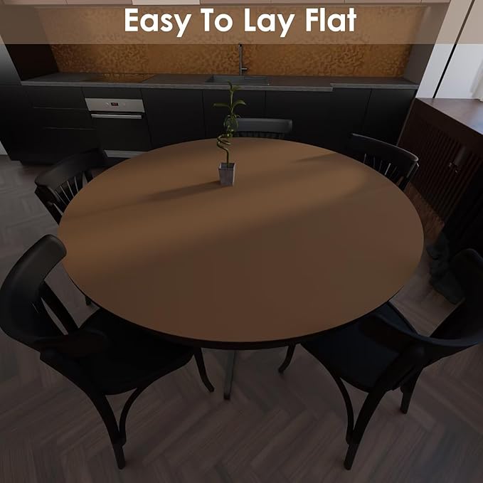 Small Round Table Cover - Can Be Used On Both Sides Waterproof and Easy to Clean Good Flatness Used for Coffee Table Dining Table(Mud Color+Champagne Gold Dia.24Inch)