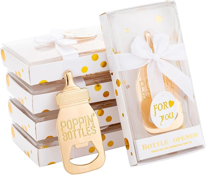 24 Pieces Baby Bottle Openers Baby Shower Favors, Gifts, Decorations, or Souvenir Guest Gift Boxes, Poppin Design for Boys or Girls (24 Pack White)