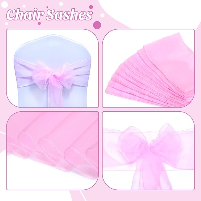 MDS® Pack of 250 Organza Chair Sashes for Wedding Decoration, Reusable Sheer Chair Bows for Banquet Chair Cover, Reception, Bridal Shower, Baby Shower, Birthday Party & Special Events - Pink