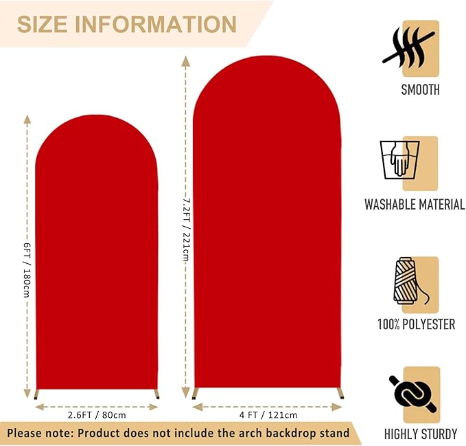 FANPROMS Wedding Arch Covers Set of 2 Red Arch Cover 6FT 7.2FT Spandex Arch Cover for Metal Frame Stand Balloon Arched Stand Cover Round Top Arch Covers for Wedding Birthday Party Decorations