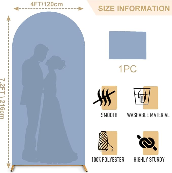 FANPROMS Dusty Blue Arch Cover 7.2FT Spandex Fitted Arch Backdrop Cover Chiara Backdrop Covers for Round Top Arched Frame Balloon Arch Stand Covers Fabric for Baby Shower Party Ceremony Decoration