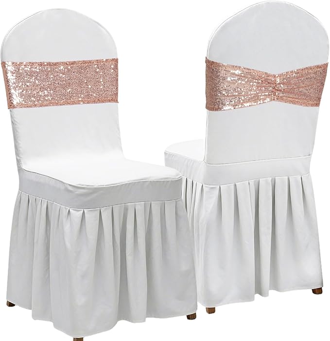 Poise3EHome Rose Gold Sequin Chair Sashes Folding Chair Covers Bow for Party Wedding Reception Decorations, 10 PCS