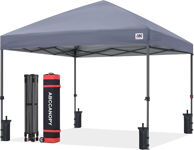 ABCCANOPY 8x8 Pop Up Canopy Tent, Easy Setup Instant Shelter with Wheeled Bag, Heavy Duty Outdoor Canopy for Beach, Market, Backyard, UV Protection, Outdoor Weather Protection (Light Gray, 8x8)