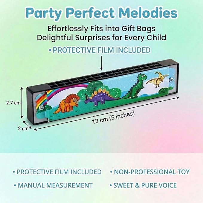 24 Pack Kids Harmonicas Birthday Party Favors - Colorful Cartoon Music Toys for Boys Girls Age 3-12, Goodie Bag Stuffers