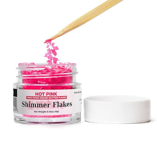 BAKELL Edible Glitter Flakes | Vegan Hot Pink Edible Shimmer Flakes | KOSHER Certified | Halal Certified | 100% Edible & Food Grade | Cakes, Cupcakes, Decoration (Hot Pink, 4g)
