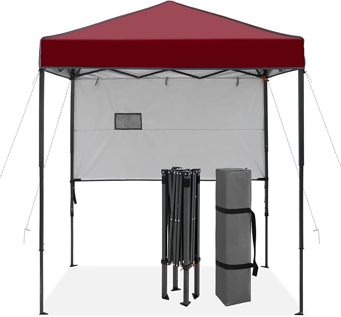 6x4 Pop Up Canopy Tent with Half Wall Panel, Instant Portable Beach Canopy, Outdoor Tent with Carry Bag for Camping, Sports, Tailgating, Events, Burgundy