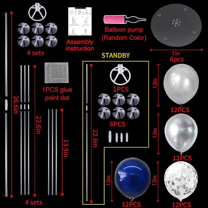 TONIFUL 6 Set Navy Blue Silver Balloon Centerpieces for Table,Balloon Arch Kit for Graduation Decorations 2026 Class of 2026 Party Decorations,New Year,Anniversary,Retirement,Birthday Decoration