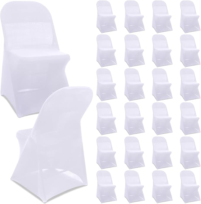 Newwiee 25 Pcs Spandex Chair Covers Bulk - Stretch Folding Flat Front Fitted Universal Chair Protector Pack Removable Washable for Wedding Party Dining Banquet Event (White)