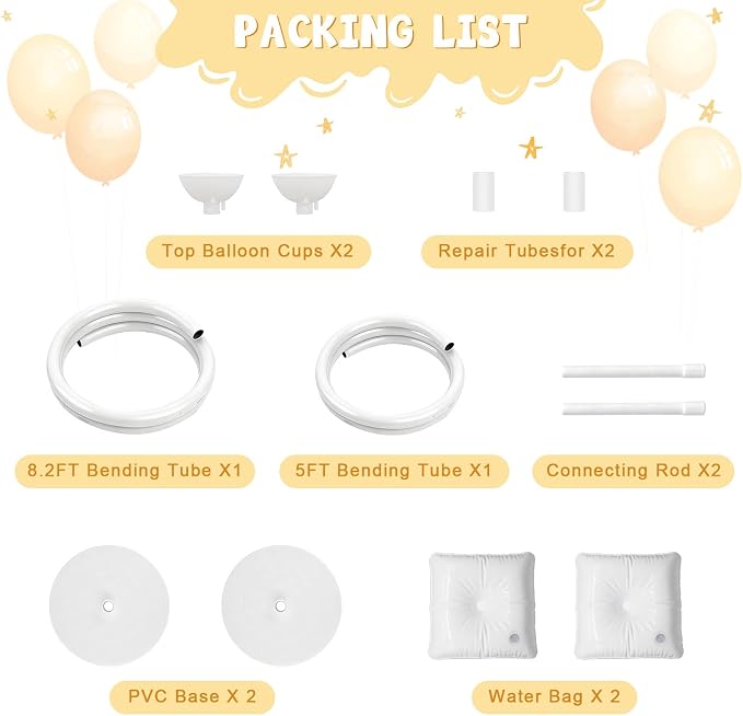 Chamvis Balloon Arch Stand, 8.2ft & 5ft Ajustable Balloon Arch Kit Wedding Arch Frame Flower Arch Stand Half Curve Arch Backdrop Balloon Stand(White)
