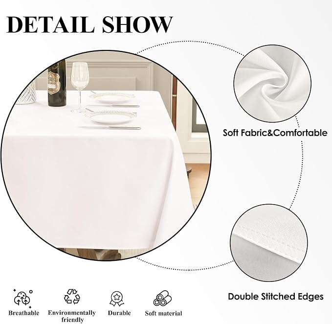 Square Tablecloth 52 x 52 Inch White 2 Pack Tablecloths Stain-Wrinkle Resistant Washable Polyester Table Cloths for Holiday, Buffet Parties, and Weddinge