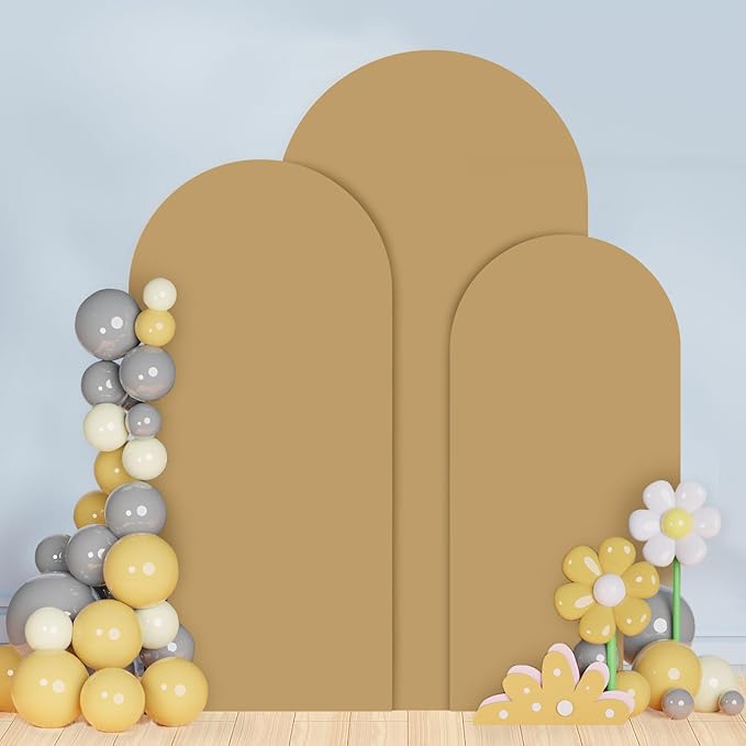 Set of 3 Wedding Arch Covers 6ft 6.6ft 7.2ft Brown Arch Cover for Chiara Backdrop Stands Tan Spandex Arches Stand Cover Balloon Arched Covers Stretchy Backdrop for Baby Shower Party Ceremony