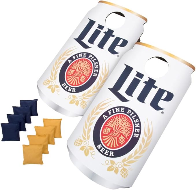 Miller Lite Cornhole Board Set - Bean Bag Toss with Can-Shaped Cornhole Boards and Corn Hole Bags Set of 8 - Yard Games for Adults by Trademark Games