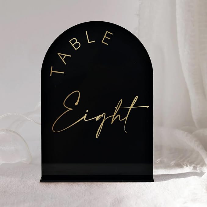 Black Arch Wedding Table Numbers 1-20 with Stands, 5x7 Inch Black Arch Acrylic Sign with Gold Letters, Acrylic Table Numbers for Wedding Reception