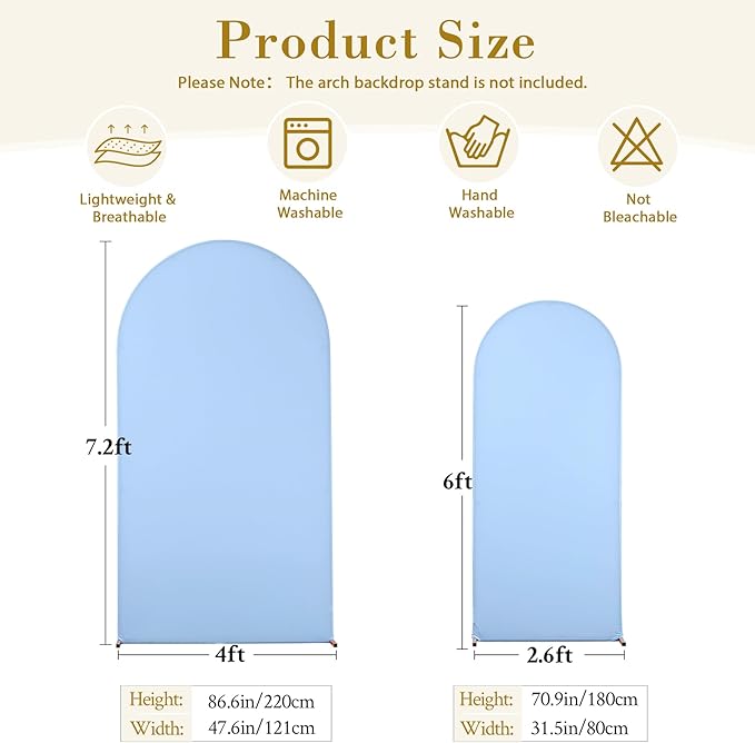 Blue and White Arch Cover Set of 2 Spandex 7.2 and 6ft Arch Backdrop Cover Wedding Arch Stand Covers for Baby Shower Boy Birthday Party Bridal Shower Banquet Photo Background Decorations