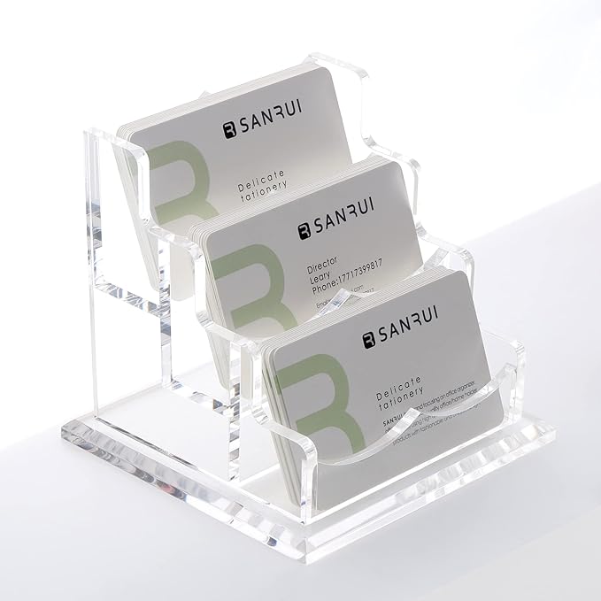 YUXUN Business Card Holder Display for Desk, Clear Acrylic Cards Organizer 3 Tier 3 Slots, Business Card Stand for Men and Women 1 Pack (3 slots) 3slots