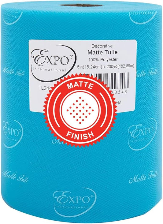 Expo International Decorative Matte Tulle, Roll/Spool of 6” X 200 Yards, Lightweight Polyester Tulle Fabric for Tutus, Costumes, and Party Decorations, Washable, Easy-to-Use, Turquoise