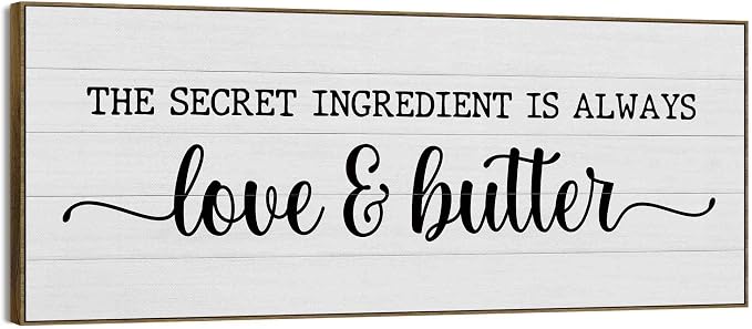 TLESKE the Secret Ingredient Is Always Love and Butter Sign Large Wall Art Decor Framed for Kitchen Dining Room 15x40, Funny Canvas Wall Art Print for Kitchen, Rustic Farmhouse Signs Wall Picture