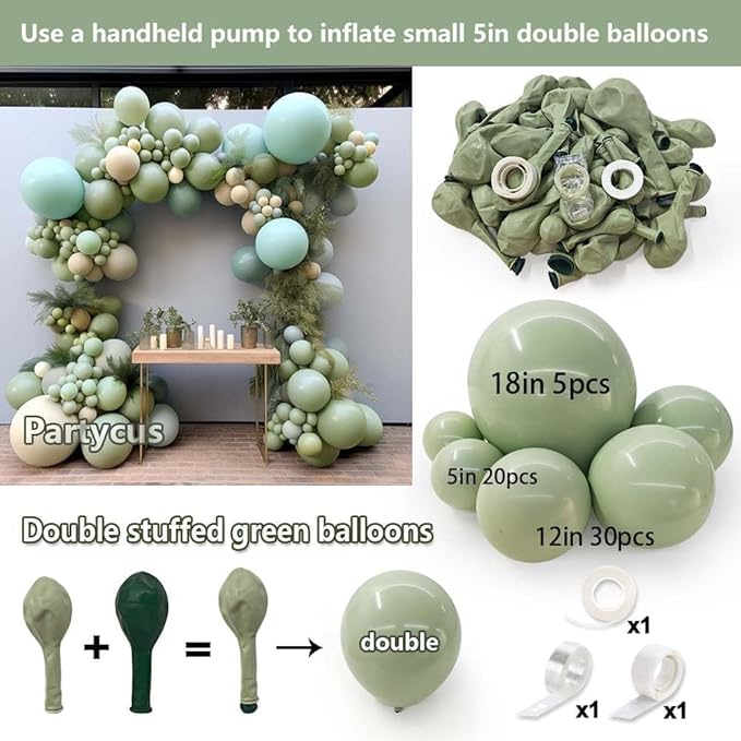 Dusty Green Balloons Different Sizes - Double Stuffed Light Olive Green Balloon Arch Garland Kit for Neutral Baby Shower Birthday Bridal Wedding Easter Party Decoration
