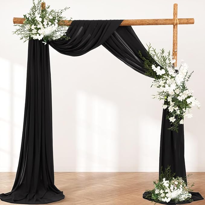 LINXTAR Wedding Arch Draping Fabric 30'' x 18FT Sheer Chiffon Arch Drape Backdrop 1 Panel Black Drape for Bridal Shower Baby Shower Photo Booth Church Decor Birthday Party Outdoor Decoration