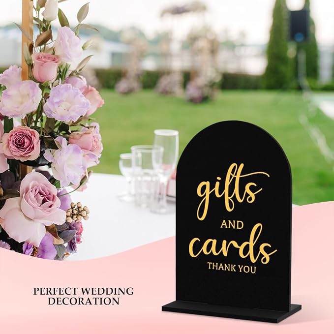 6 Pcs Wedding Sign Decor, Ceremony Sign, Wedding Sign for Reception & Event Party,Bridal Shower Decorations, Wedding Table Sign Accessories for Anniversary and Event 5x7 Inch Black Gold
