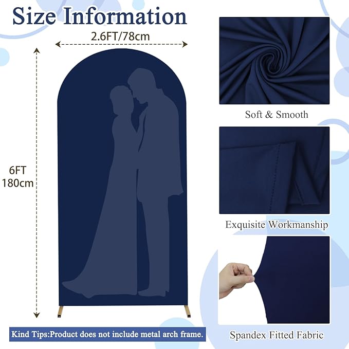 FOTSHARER Wedding Arch Cover 6FT Navy Blue Semi Spandex Fabric for Baby Bridal Shower, Stretchy Backdrop for Chiara, Anniversary Decor