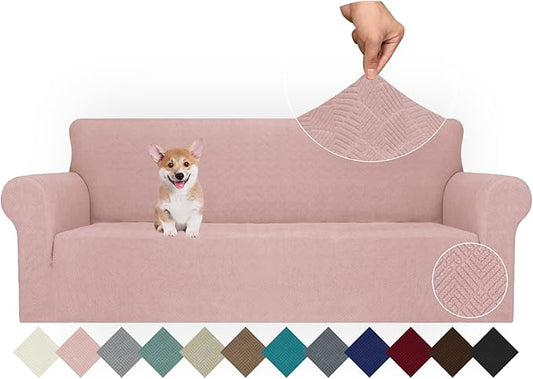 JIVINER Stretch Oversized Sofa Covers 1 Piece 4 Seater Couch Covers Jacquard Universal Sofa Slipcovers for Extra Large Funiture Protector for Kids, Pets (Dusty Pink, XL Sofa)