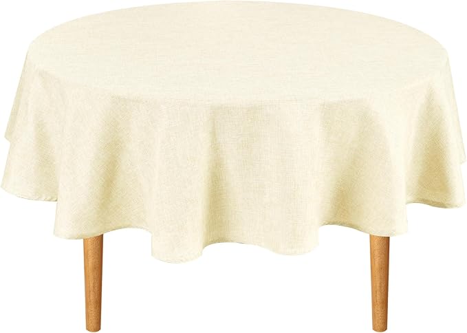 Hiasan Faux Linen Table Cloth 54 Inch Round - Wrinkle and Stain Resistant Decorative Farmhouse Polyester Fabric Tablecloth for Dining Kitchen Party Outdoor, Champagne