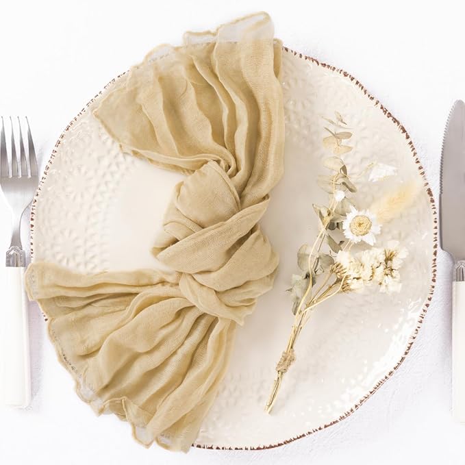 DeZerlor 30 Pack Champagne Cheesecloth Napkins Christmas Cloth Napkins Set of 30 Champagne Holiday Dinner Napkins Bulk 21x21 Inches for Wedding Bridal Shower Baby Shower Xmas Parties