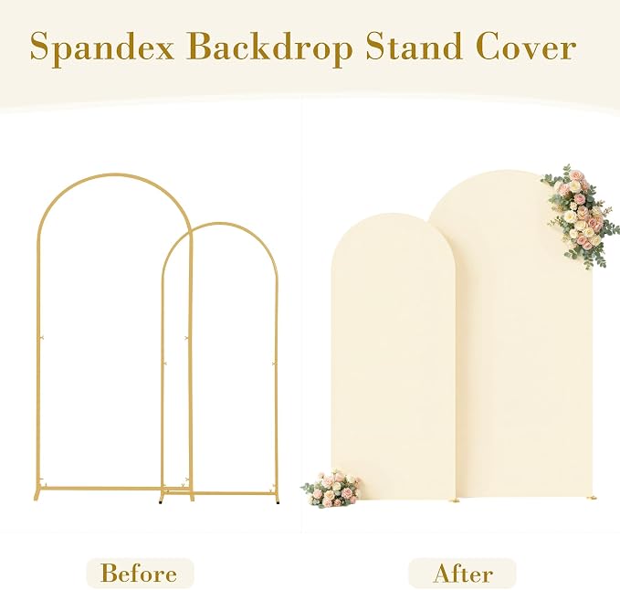 Beige Arch Backdrop Cover Set of 2-7.2 and 6ft Beige Arch Covers Stretchy Backdrop Spandex Wedding Balloon Arch Stand Covers for Baby Shower Birthday Party Bridal Shower Banquet Photo Background