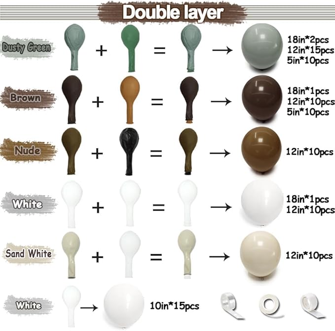 Dusty Green Nude Balloon Arch Double Stuffed Sage Green Brown Beige White Sand Cream Balloon Garland Kit for Neutral Baby Shower Birthday Wedding Woodland Wild One Fall Dinosaur Party Decor
