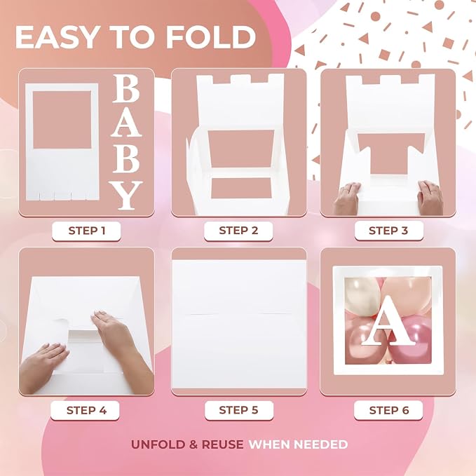 44-Piece Baby Shower Decorations for Boy or Girl - 4 Boxes with Letters and 32 Balloons - Neutral Dusty Pink, Sand and Nude - Gender Reveal Party Supplies - Nursery Decor Prop