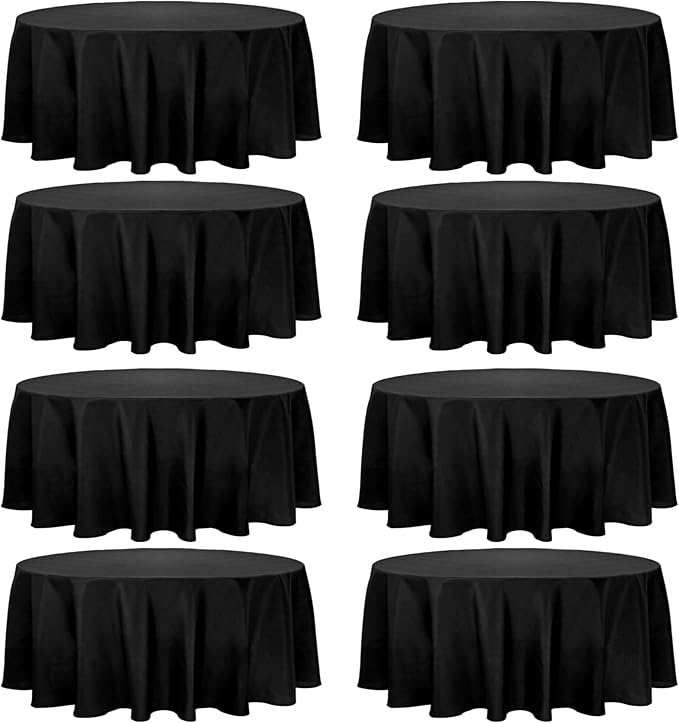Fivenl 8 Pack Premium Round Tablecloth 108 Inch Round Table Covers Washable Polyester Fabric Round Table Clothes for Wedding Party Reception Banquet Buffet Restaurant (Black, 108 Inch)